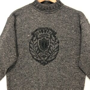 Fiii Made in Italy Wool Blend Sweater Mock Neck Crest Gray Knitwear
